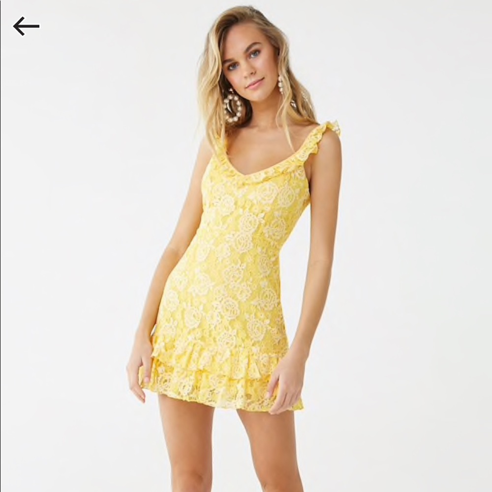 Floral Lace Ruffle Trim Mini Dress